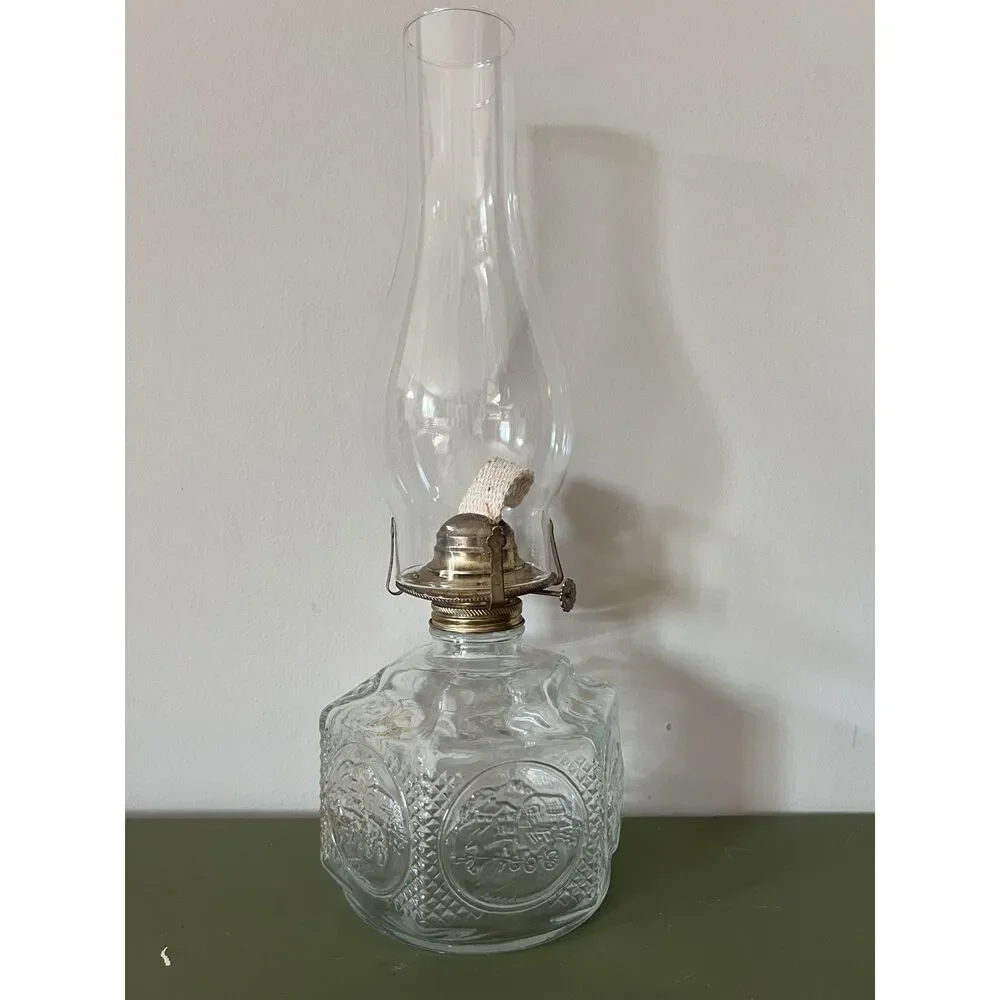 1800s Antique Pressed Glass Lantern Lamplight Farms Horse Buggy Oil Lamp Hexagon
